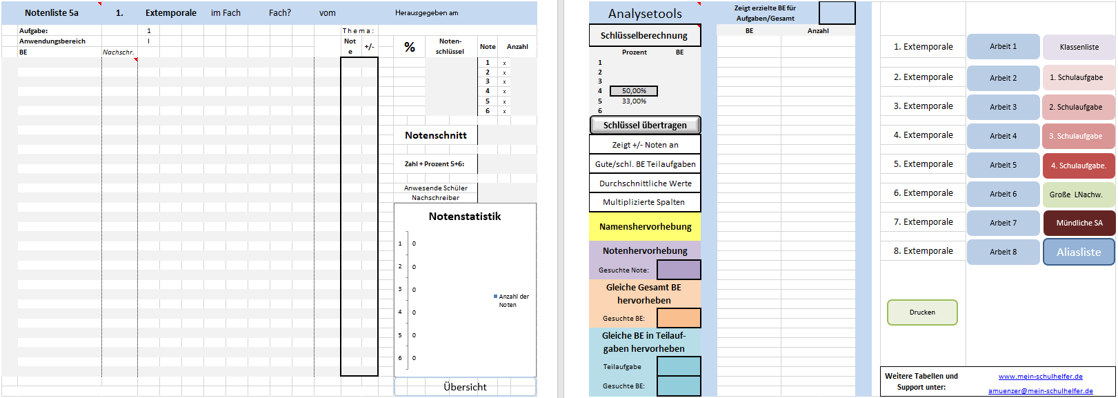 Notentabelle mit Notenschlüsselrechner Klassen 5-10